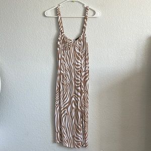Light Brown and White Leopard Print MIDI Dress